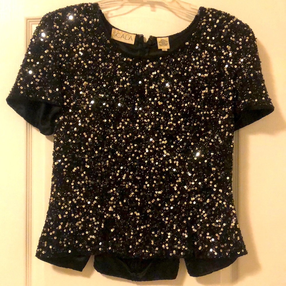 Large Scala Sequin Top,100% Silk, Polyester Lining - image 1